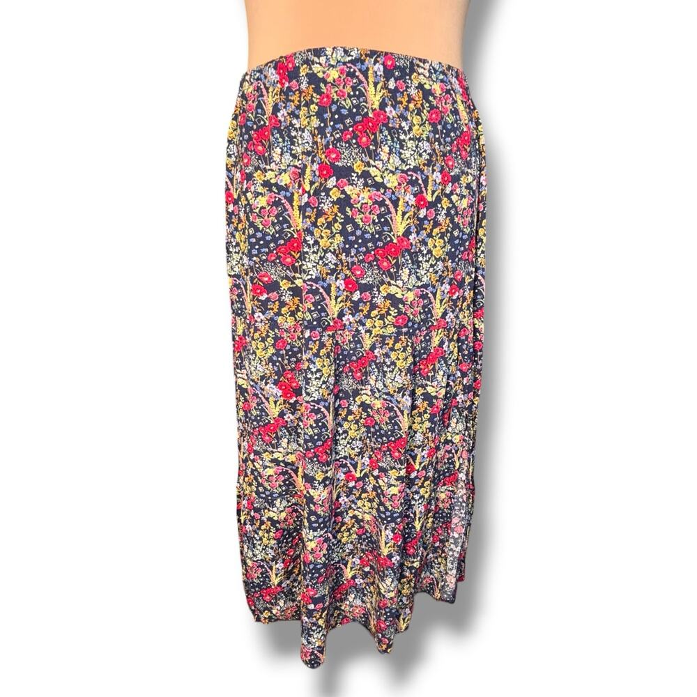 Vintage Dark Floral Rayon Tiered‎ Midi Skirt Cottagecore Prairie Boho Medium